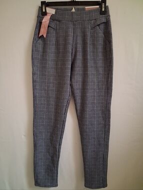 Inderos Plaid High Waist Dress Pants Size S/M Slim Fit Gray Checkered Trousers